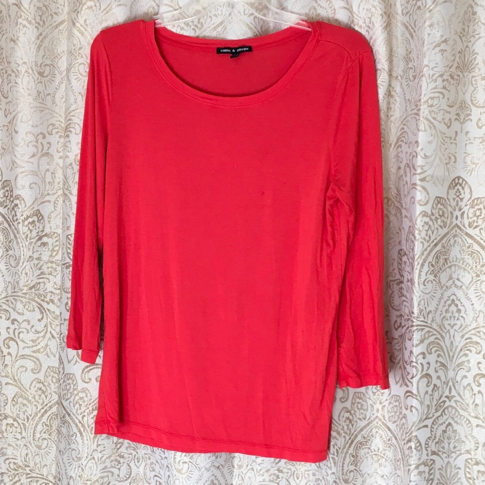 Orange Cable and Gauge 3/4 sleeve top